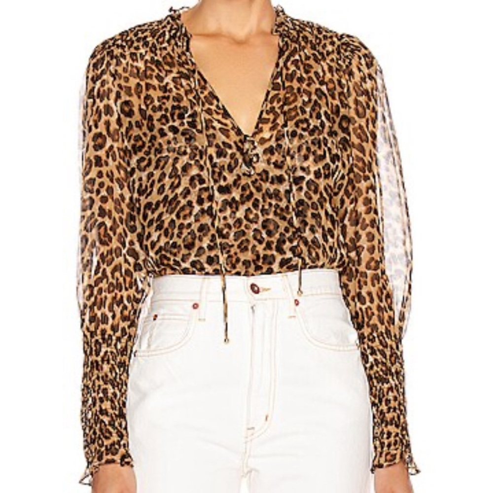 VERONICA BEARD
Jaz Leopard Print Boho Silk Blouse EUC